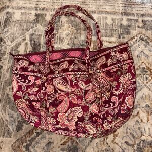 Vera Bradley Large Tote And Pencil Pouch Raspberry Paisley Pattern